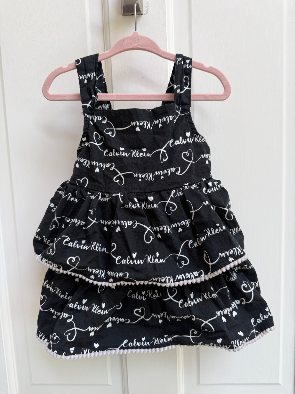 Calvin Klein Girls 4T Black and White Script Tiered Sleeveless Top Blouse